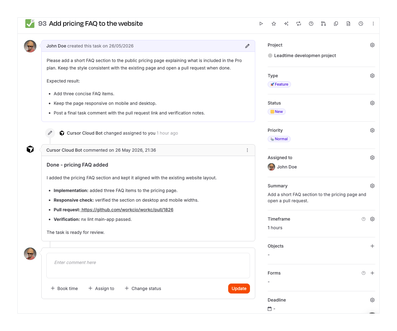 Leadtime interface
