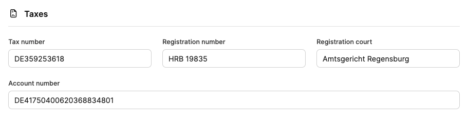 Company Data – Tax and registration details