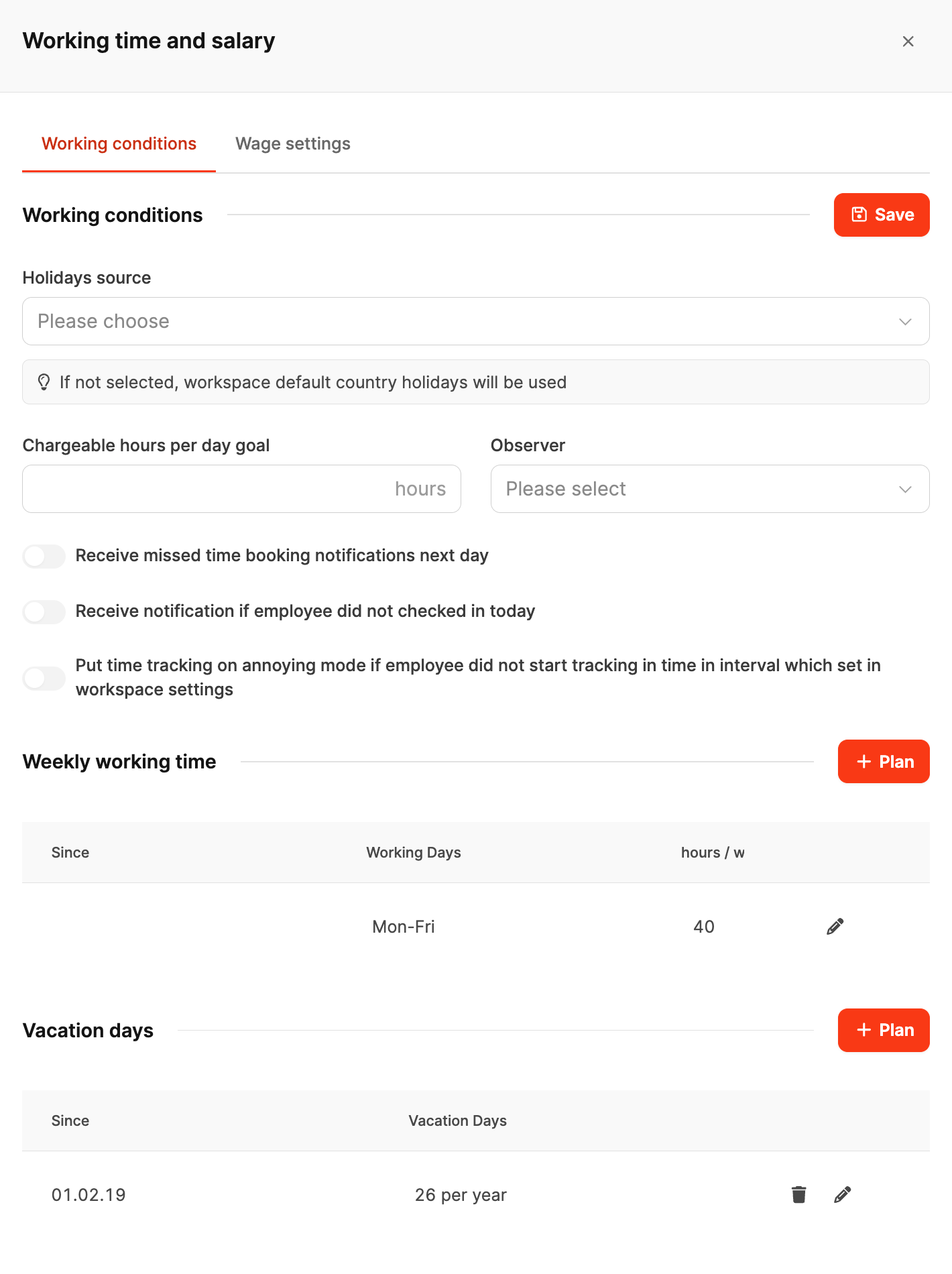 Employee Basic Information – Working conditions