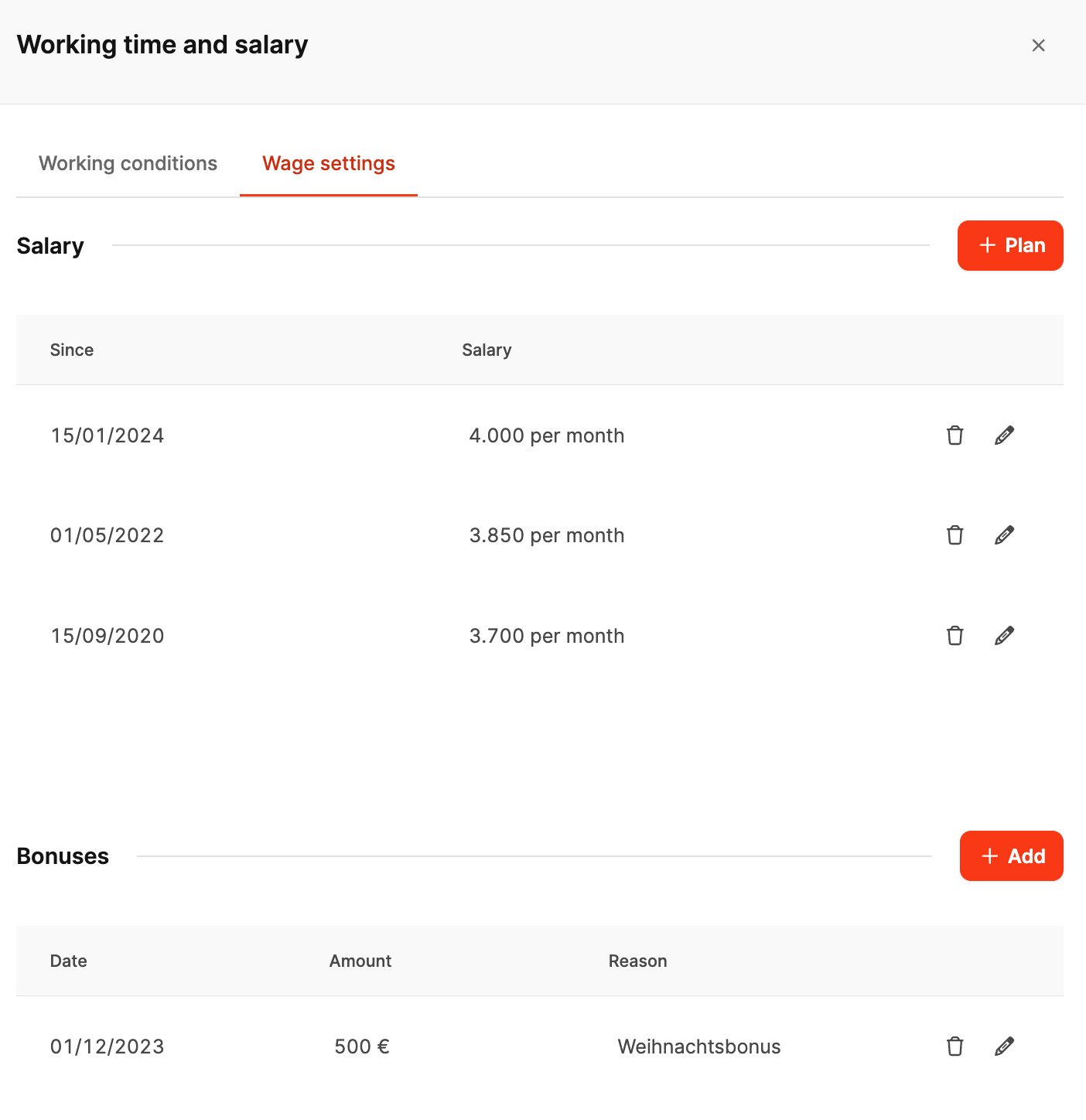 Employee Basic Information – Salary settings