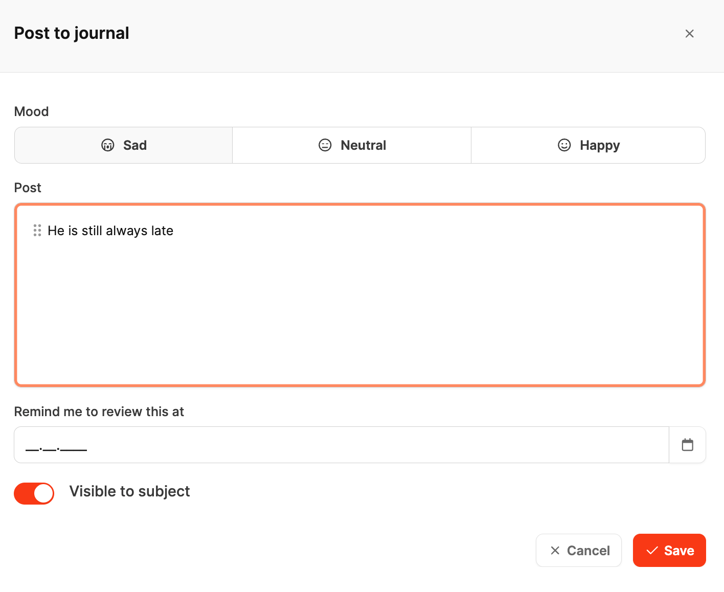 Employee – Journal – Add an entry