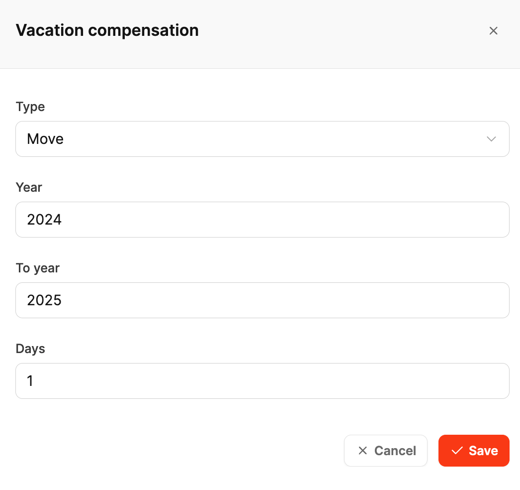 Vacation Compensation – Add an entry