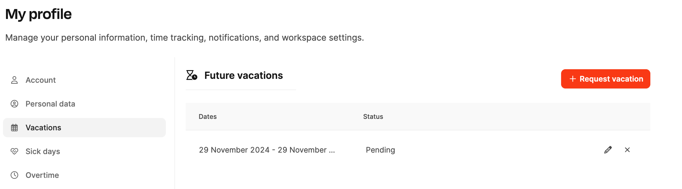 Request and Approve Vacation – Profile