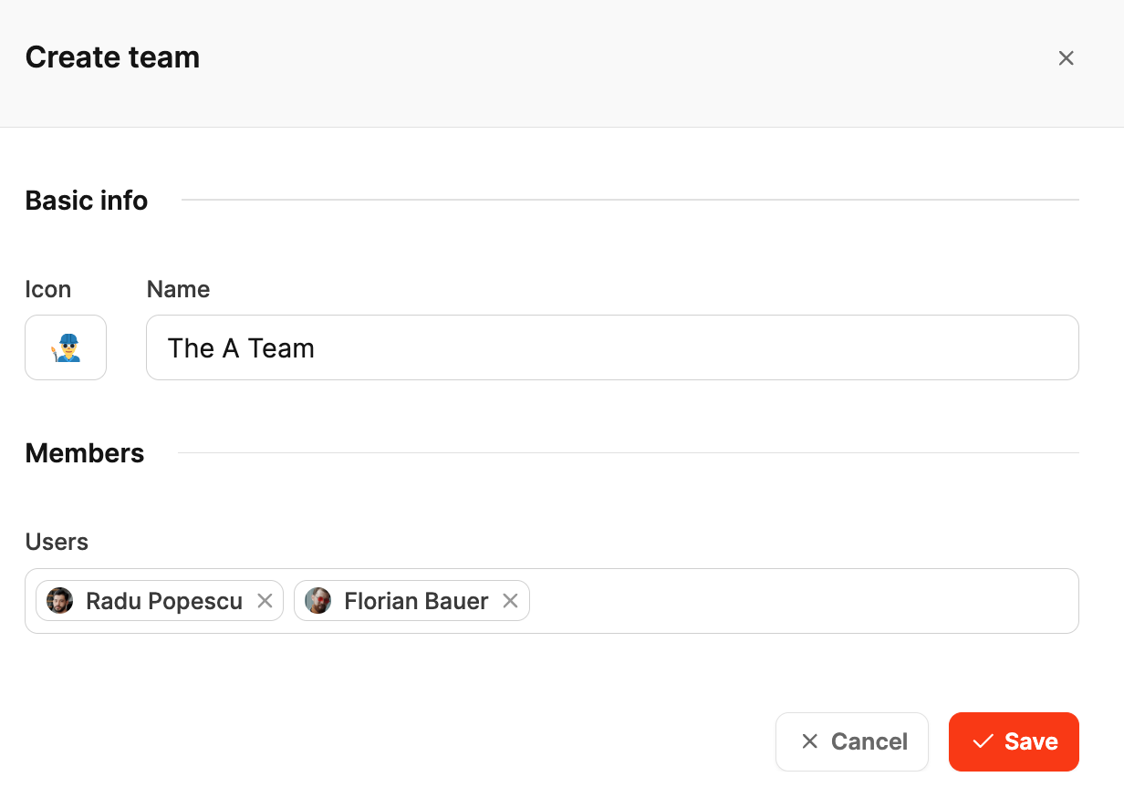 Teams – Create or edit a team