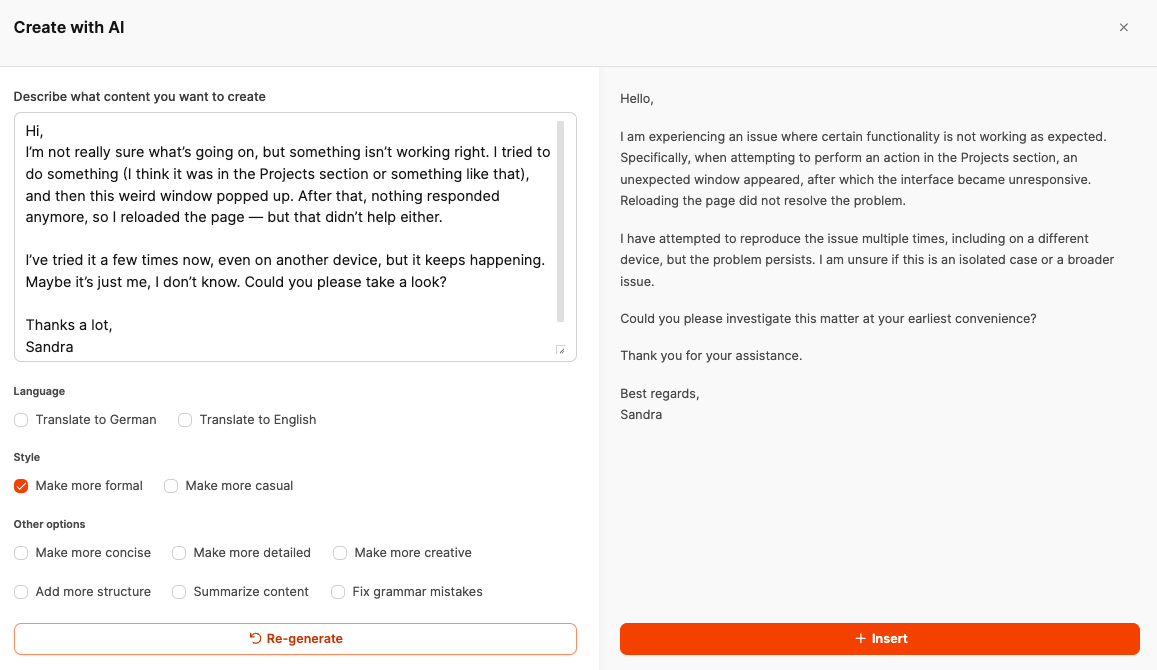 Generate new text with AI