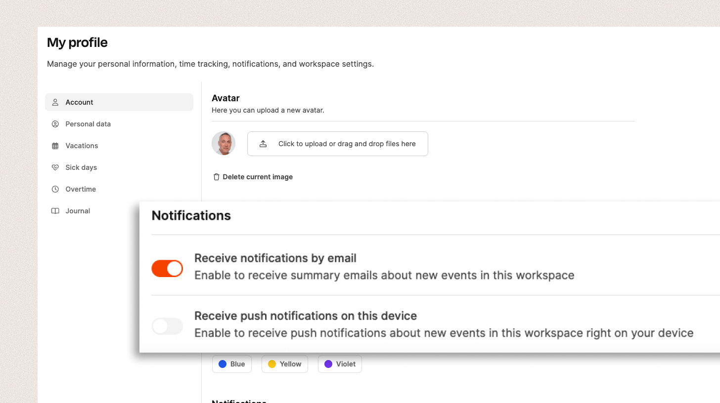 Notification settings in the profile