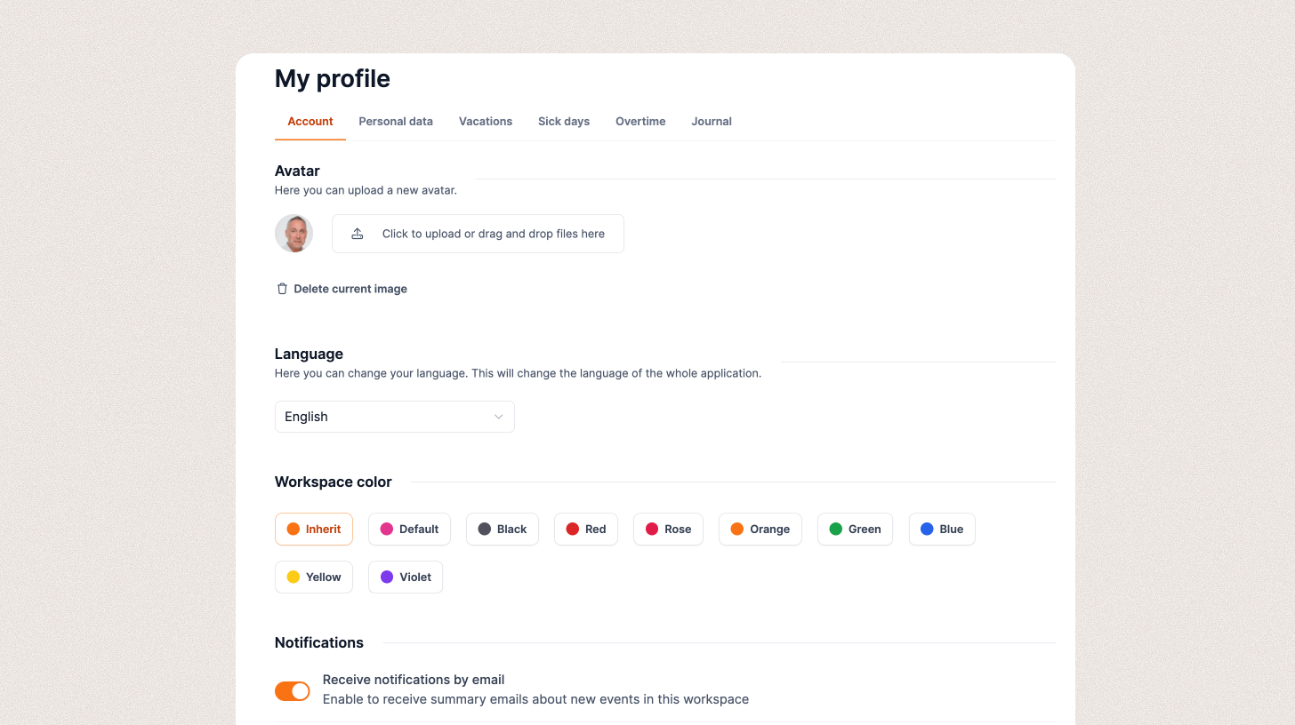 Personal Profile area
