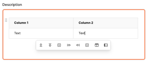 Table in the Text Editor