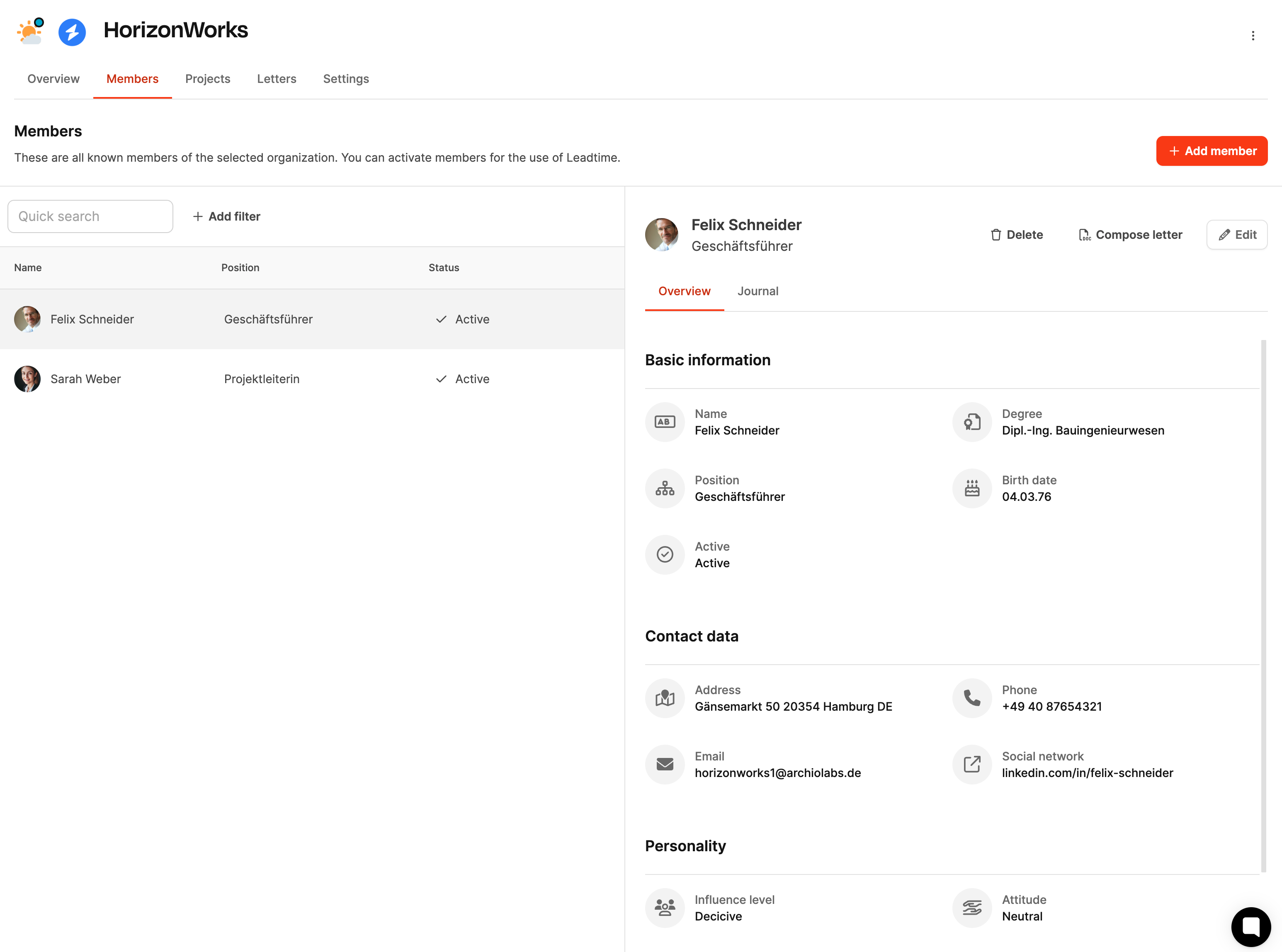 Leadtime interface