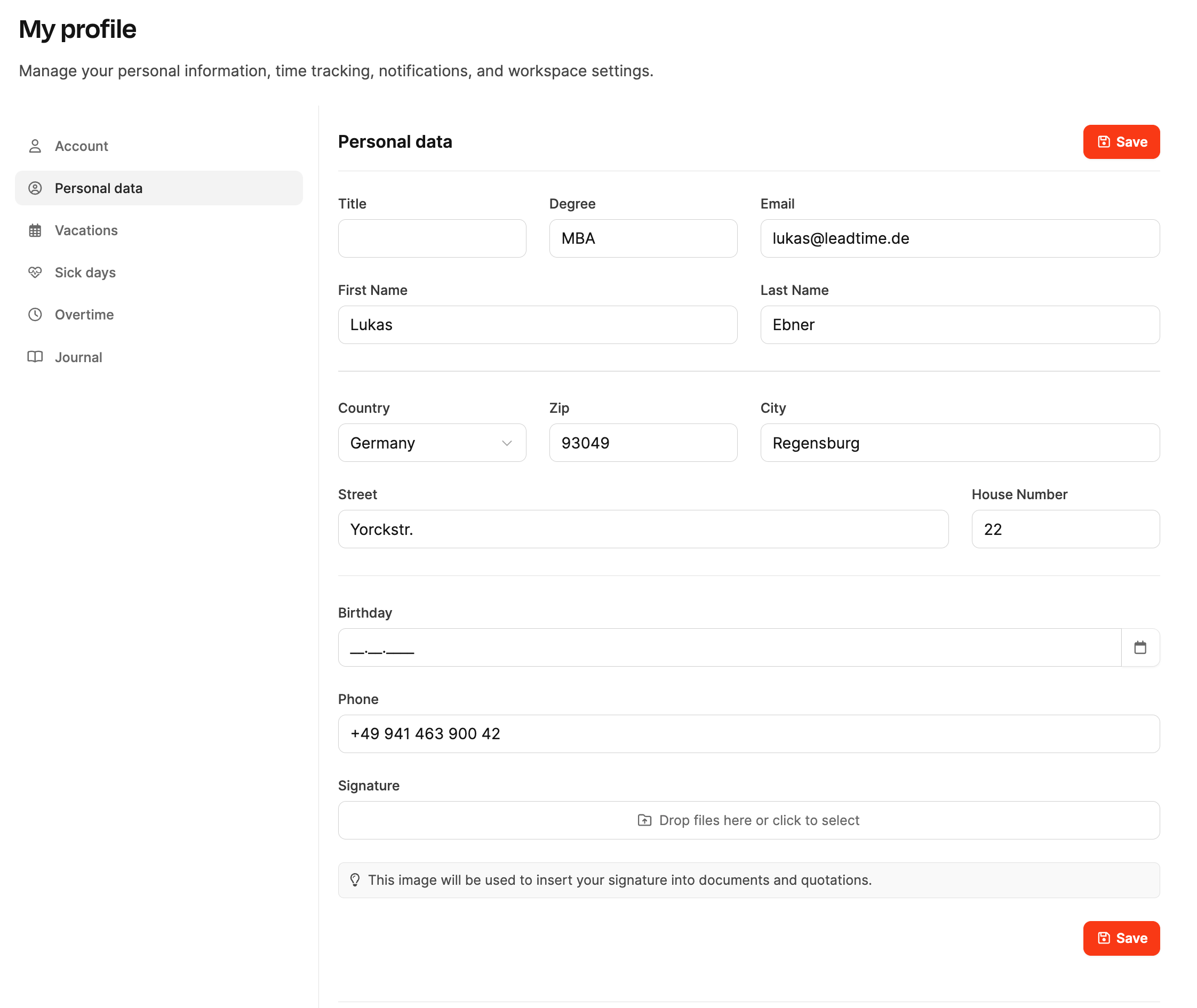 Profile – Personal Data – Overview