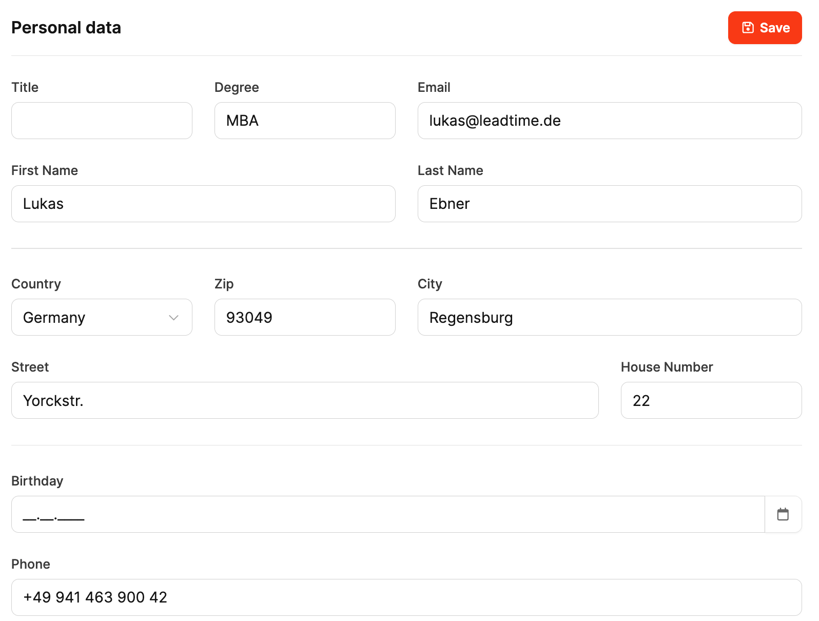 Profile – Personal Data – Fields
