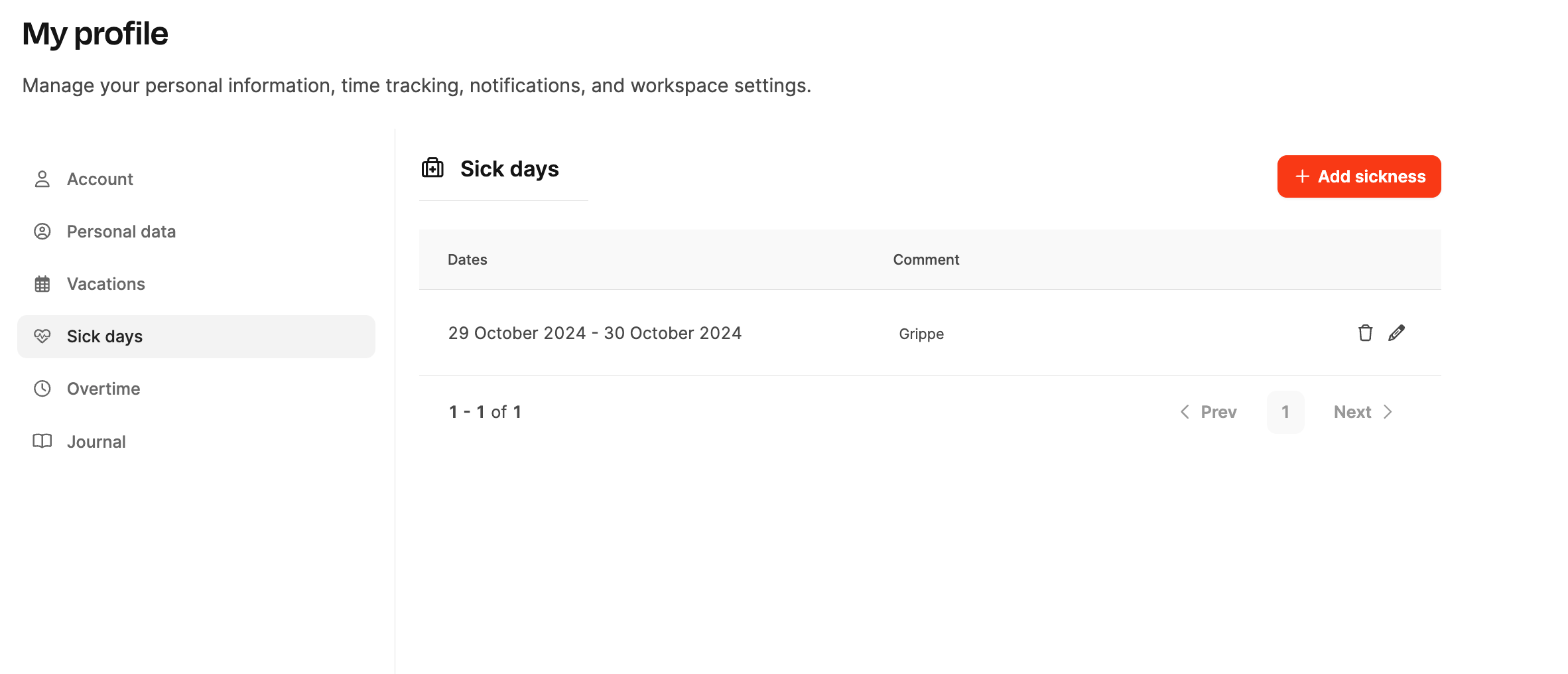 Profile – Sick Leave – Overview