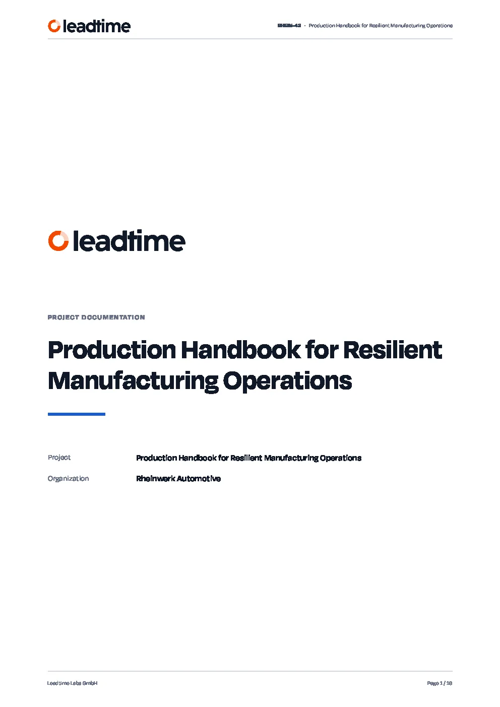 Branded project documentation PDF cover