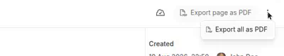 Documentation header with PDF export actions