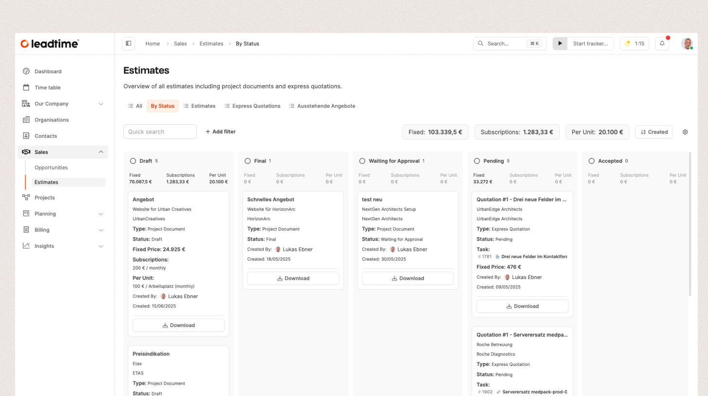 Leadtime interface