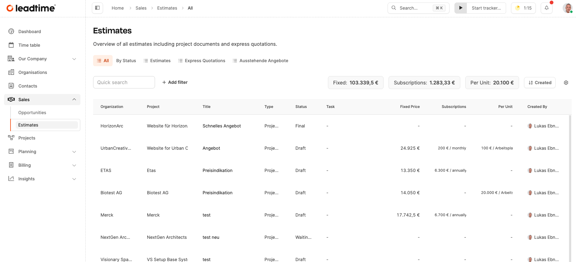 Leadtime interface