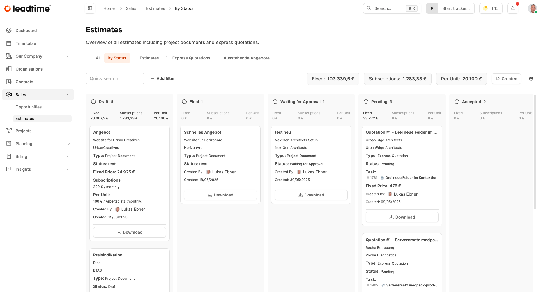 Leadtime interface