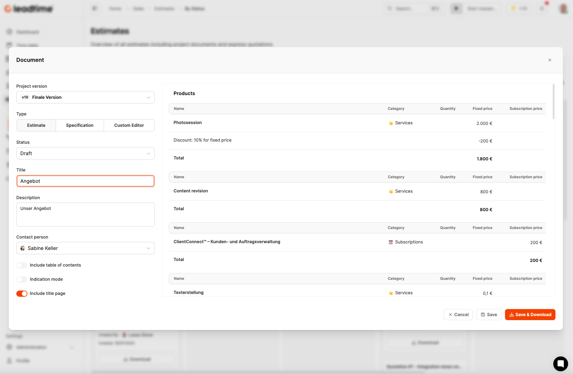 Leadtime interface