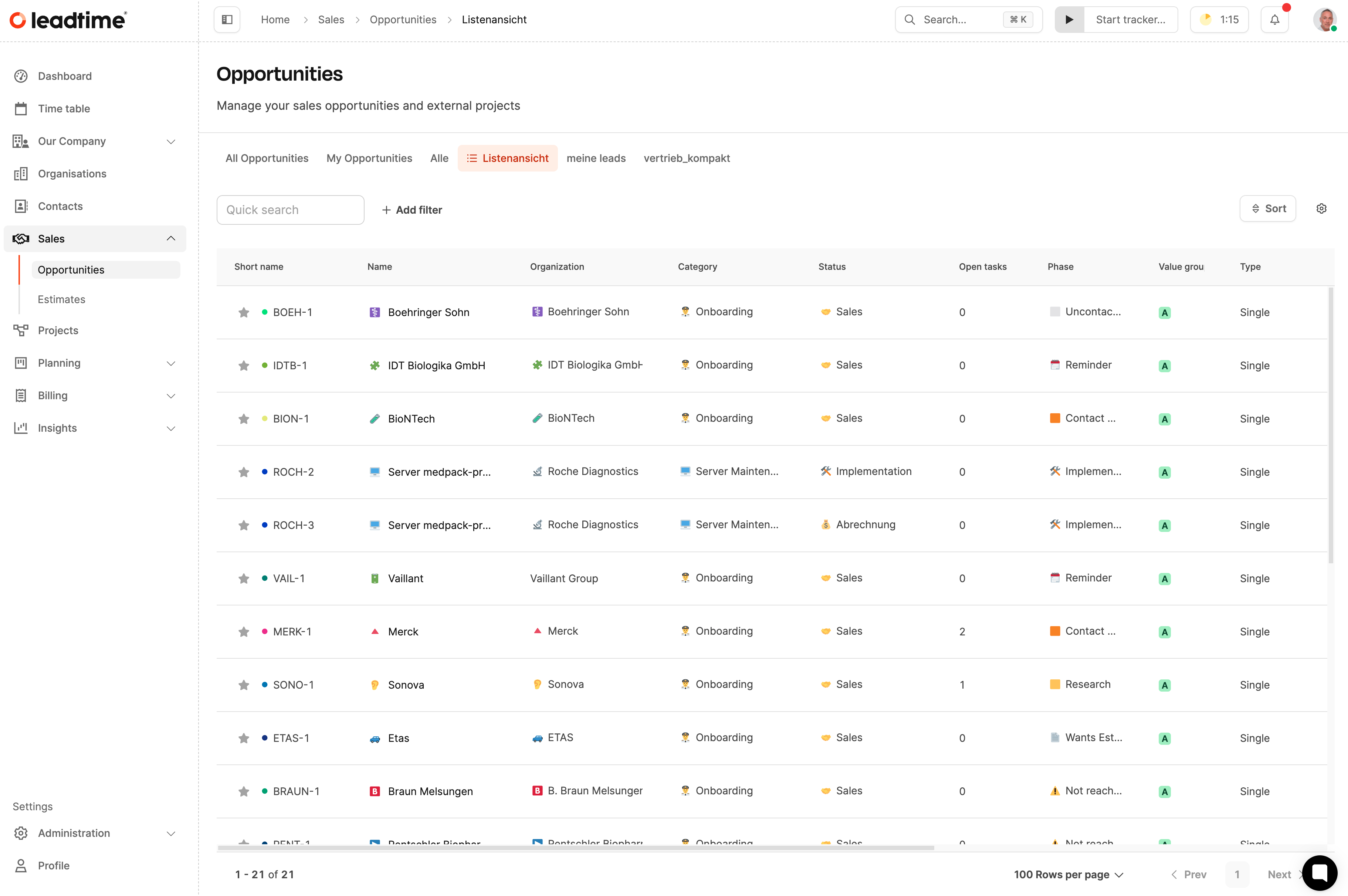Leadtime interface