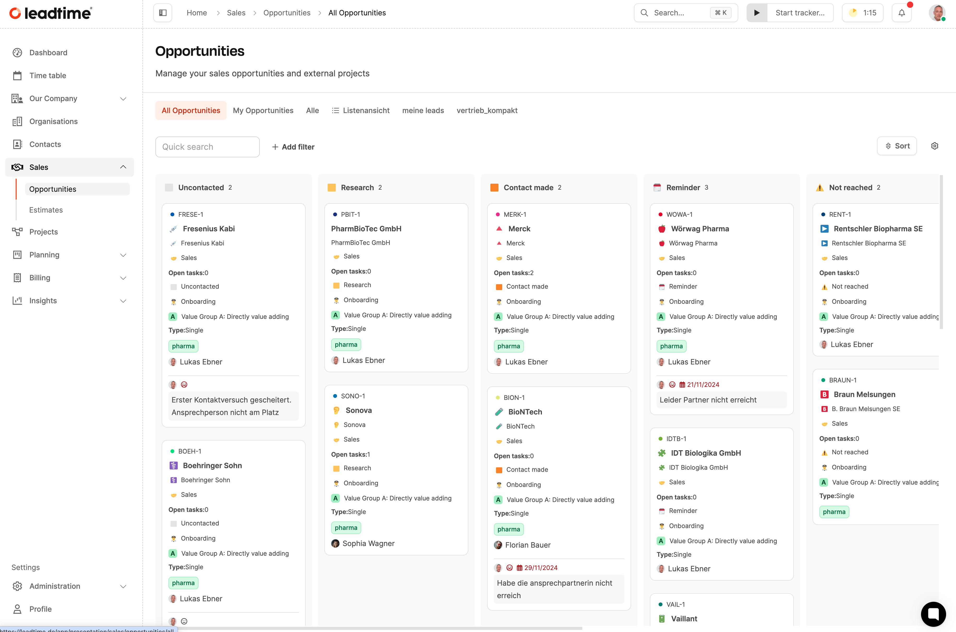 Leadtime interface
