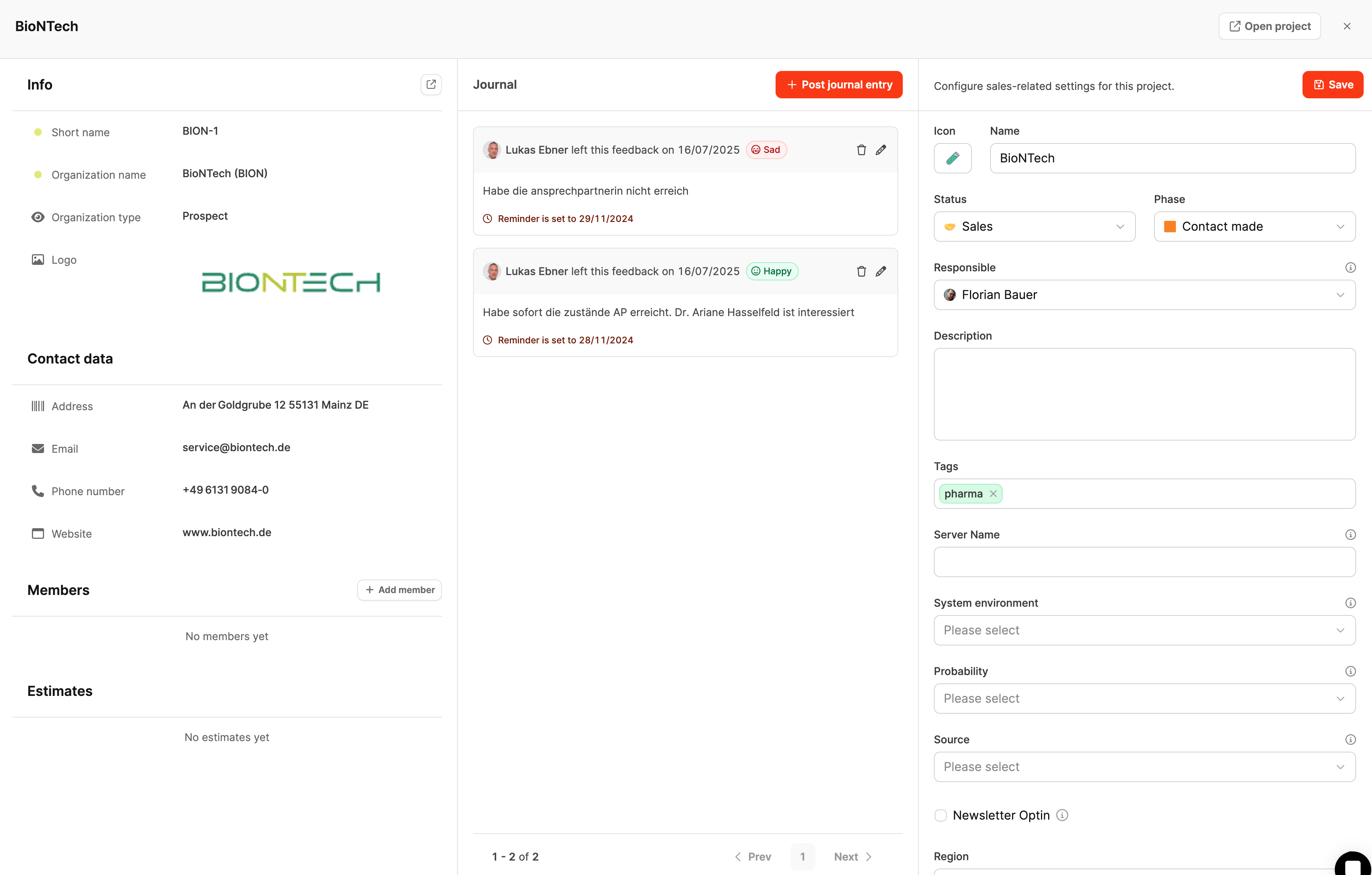 Leadtime interface